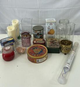 (6) Various Glass Vase (5) Vintage Tin Box (1) WindDeva Spiral Art Rainbow Deva & More