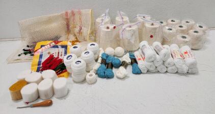 (14) Assorted Macrame Cord (13) Luster Sheen Knit And Crochet Yarn (1) Tina of California Christmas Latch Hook Kit Unfinished (10) C&eacute;b&eacute;lia Pour Crochet String And Assorted Mercerized Crochet Cords