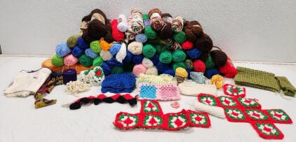 (73) Assorted Colored Knitting And Crochet Bundles And Assorted Unfinished And Finished Yarn Projects
