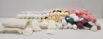 (68) Assorted Colored Knitting And Crochet Bundles And Assorted Unfinished And Finished Yarn Projects