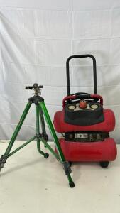 (1) Husky 4-Gallon Air Compressor (1) Orbit Brass Impact Sprinkler W/ Tripod