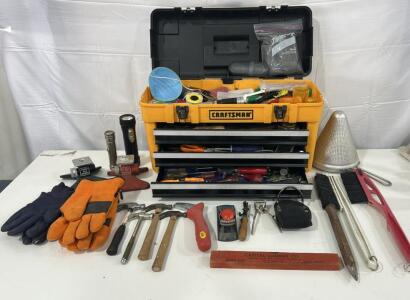 (1) Craftsman 3 Drawer Tool Box (4) Small Hammers & More