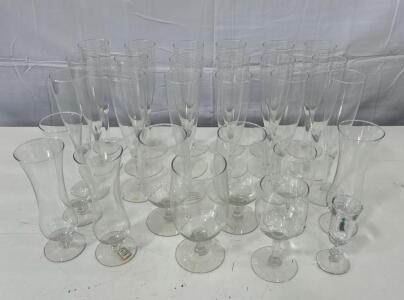 (18) Riekes Crisa Hand Blown Crystal Champagne Flutes (4) Riekes Crisa Hand Blown Crystal Hurricane Flutes & More