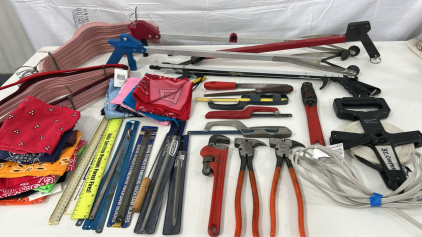 (1) 100ft Sears Open Real Tape Measure (2) Heavy Duty Fence Pliers (5) Industrial Files & More