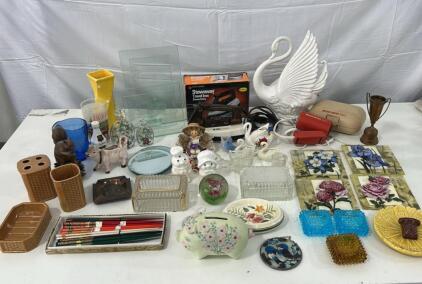 (1) Vintage Stoaway Travel Iron Steam And Dry (1) Musk Mini 1250 Mini Blow Dryer (2) Glass Picture Frames & More