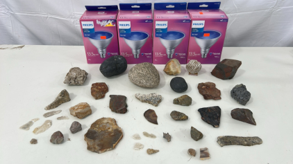 (27) Natural Rock/Gems (4) Philips Outdoor Party LED Blue Light