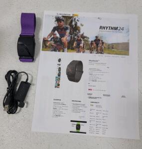 (1) Scosche Rhythm24 Waterproof Armband Heart Rate Fitness Monitor, w/charger and manual