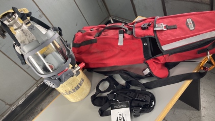 Interspiro SCBA Mask w/ Mic, Survivair Tank, and Carry Bag for Self Contained Breathing Apparatus