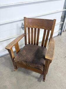 (1) Wooden & Leather Rocking Chair