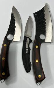(3) Assorted Knives (2) Chef Knives (1) Kershaw 2020WM Folding Knife.