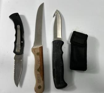 9&rdquo;Kershaw 1061GH StainlessKnife, (1) Chicago Steak Knife ,Ozark Trail 7.6 Inch Pocket Knife.