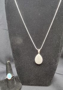Natural Opal Gemstone Ring & Opal Gemstone Teardrop Necklace