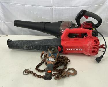 (1) Craftsman Corded Electric Leaf Blower (1) Ingersoll Rand LV150 3/4 Ton Come Along Hoist (1) Troy-Bilt JET 2-Cycle Gas Leaf Blower