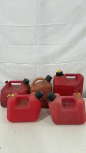 (1) Blitz 2.8 Gallon Plastuc Gas Can (2) Blitz 1.4 Gallon Plastic Gas Can (1) Gott 1.5 Gallon Plastic Gas Can (1) Tee Pee Gas Can