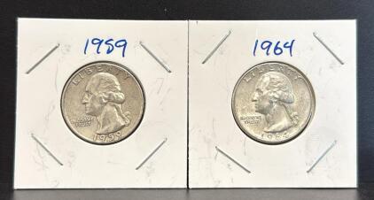 1959, 1964 Washington Quarters, Denver Mint, 90% Silver