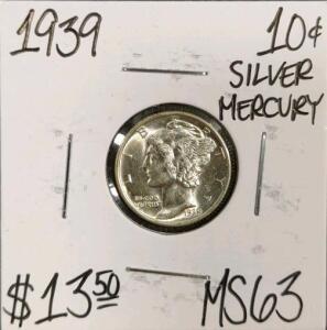 1939 MS63 Mint State Silver Mercury Dime