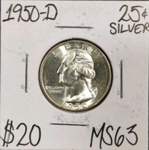1950-D MS63 Silver Washington Quarter