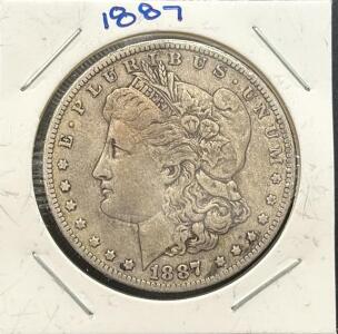 1887 Morgan Silver Dollar Coin, Lady Liberty, Eagle Reverse