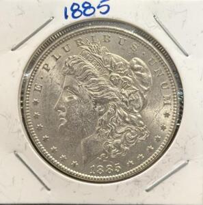 1885 Morgan Silver Dollar Coin, Philadelphia Mint, 90% Silver