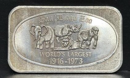 United States Silver Corp 1 oz .999 Fine Silver Bar San Diego Zoo 1916-1973