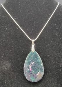 Green Moss Agate Gemstone Teardrop Necklace