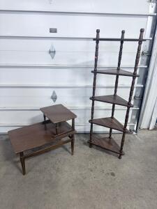(1) Wooden Corner Shelf - 58&rdquo;Hx20&rdquo;Wx11&rdquo;D & (1) Wooden Side Table - 22&rdquo;Hx28&rdquo;L17&rdquo;D
