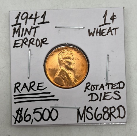 1941 MS68RD RARE Mint Error Wheat Penny
