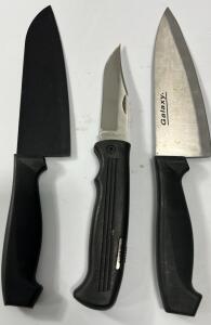 (3) Assorted Knives (2) Chef Knives (1) Kershaw Folding Knife.