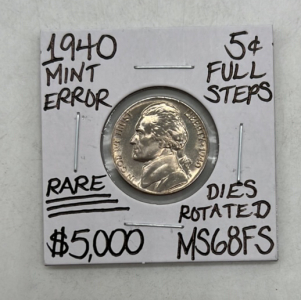 1940 MS68FS RARE Full Steps Mint Error Nickel