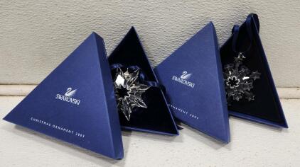 (1) Swarovski Crystal 2003 Annual Star Christmas Snowflake Ornament (1) Swarovski Crystal 2004 Annual Star Christmas Snowflake Ornament