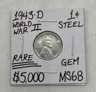 1943-D MS68 RARE Word War 2 Steel Gem Penny