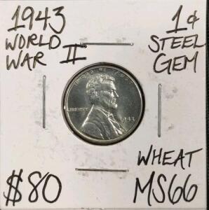 1943 MS66 Gem World War II Steel Wheat Cent