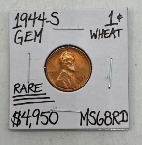 1944-S MS68RD RARE Gem Wheat Copper Penny