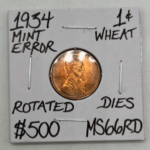 1934 MS66RD Mint Error Gem Wheat Penny