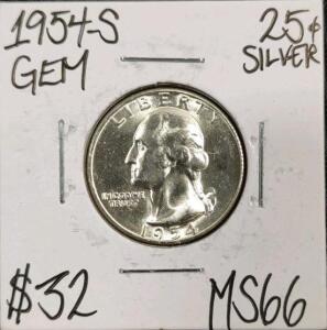 1954-S MS66 Gem Silver Washington Quarter