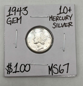 1943 MS67 Mercury Silver Gem Dime