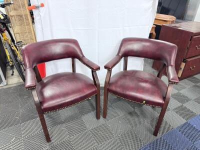 (2) Red Leather Chairs