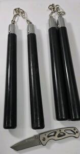 Smith & Wesson (Folding)CK400L Folding Knife Bead Blasted,Pair Of Nunchucks, (Located in Main Office)).
