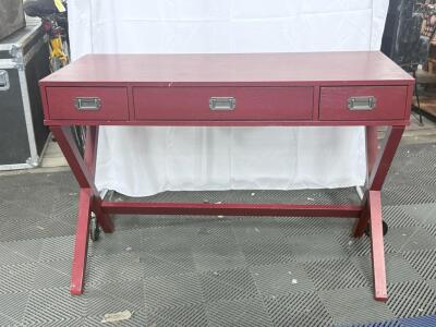 (1) Red Wooden 3 Drawer Desk- 30&rdquo;Hx44&rdquo;Wx20&rdquo;D