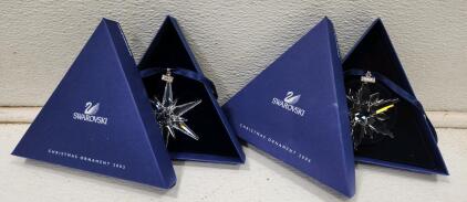 (1) Swarovski Crystal 2005 Annual Star Christmas Snowflake Ornament (1) Swarovski Crystal 2006 Annual Star Christmas Snowflake Ornament
