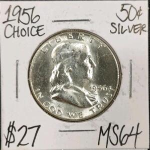 1956 MS64 Choice Silver Franklin Half Dollar