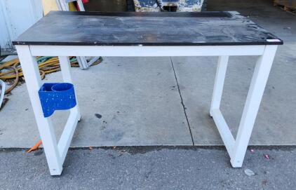 Metal Frame Workbench, 48x24x30 Inches, Black Laminate Surface, Cup Holder
