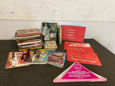 Vintage Cane Decorating Books, Magazines, And Parchment Paper Triangles