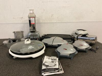 (3) GT Xpress 101 Presses, George Foreman&rsquo;s Fuson Grill (Works), Vita-Mix 3600, Wolfgang Puck Bistro Griddle (Unable To Test), GE Waffle Baker, Breville Muffin Maker
