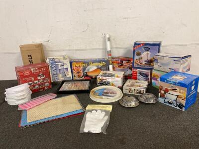 Pancake Maker, Shrimp Butler, Steamer, Bake N Fill 4 Piece Bake Set, Fondue Set, Mini Burger Press, Hot Plate And More