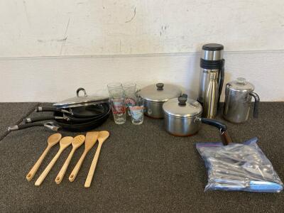 Pots, Pans, Carabiners, Silverwear, Wood Utensils, Glasses