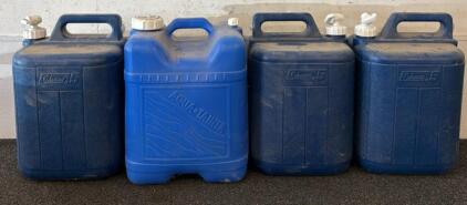 (3) Coleman 5 Water Jugs & (1) Reliance Water Jug
