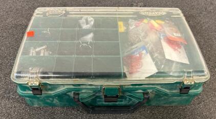 (1) Tackle Box Filled With Various Fishing Essentials Including Weights, Snells, And Hooks