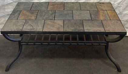 Outdoor Stone-Topped Table / 24&rdquo; L x 48&rdquo; W x 19.5&rdquo; H