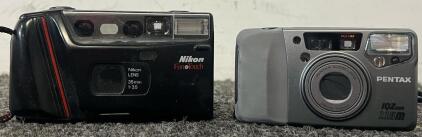 Pentax IQZoom 115M 35mm Point & Shoot Film Camera & Nikon Fun Touch 35mm Film Camera